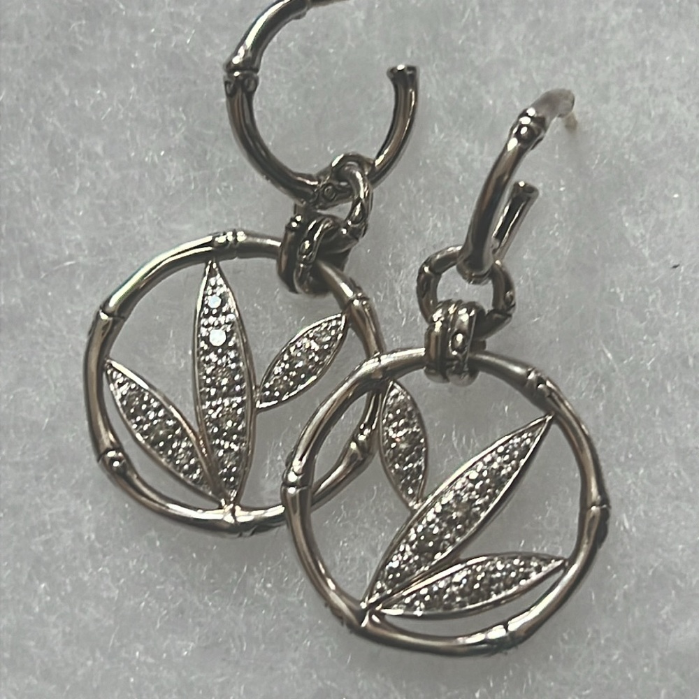 EUC John Hardy Bamboo Silver Medium Round Hoop Drop Earrings